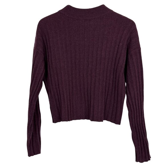 Madewell Wool Cropped Sweater Sz Small Mock Neck Long Sleeve Ribbed Maroon - Picture 7 of 7